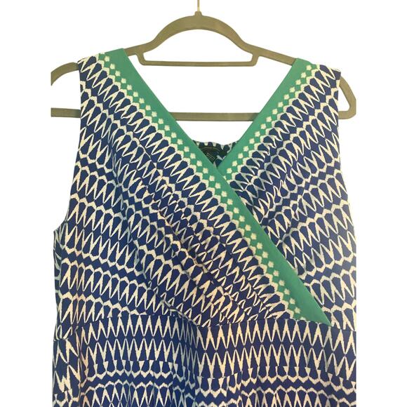 Lands' End Women’s L 14-16 Aqua Blue Geometric Surplice Fit Flare Dress Stretch - Picture 3 of 5